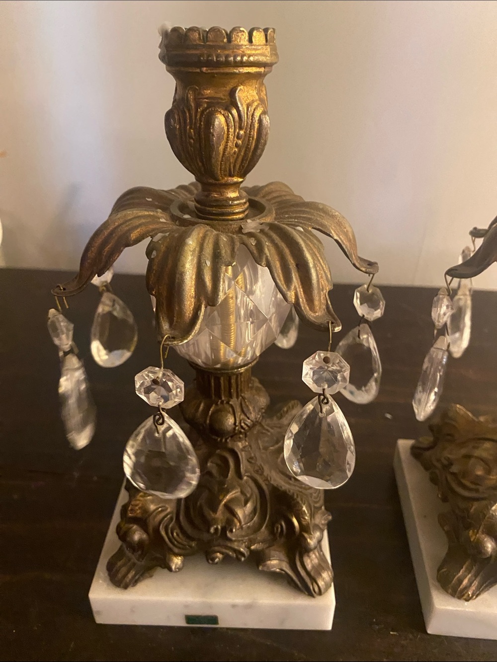 Vintage L&L WMC 1973 Hollywood Regency Brass & Marble Candlesticks - Set of 2 - Picture 6 of 6